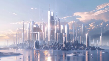Skyline of a futuristic city with innovative architecture with