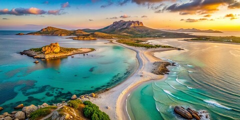 Sardinia La Pelosa Beach: Golden Hour Drone Aerial View, Turquoise Water, White Sand