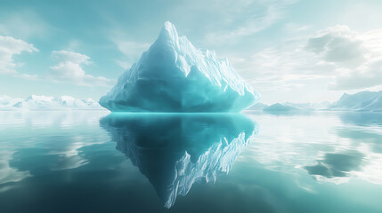 Serene Arctic Iceberg Reflection Minimalist Teal and White Landscape