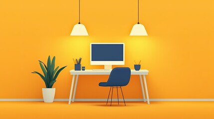 Remote Work and Virtual Collaboration Skills illustrated as a cartoon minimalist summer home office, where remote professionals collaborate seamlessly, Digital Literacy for Modern Business