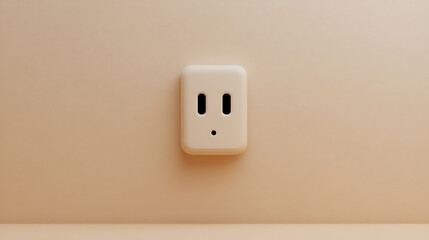 Minimalist wall socket in cream color, featuring two rectangular slots and a central circular indentation, casting a subtle shadow on the surrounding surface.