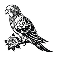 Fototapeta premium Parrot and Rose Tattoo Design