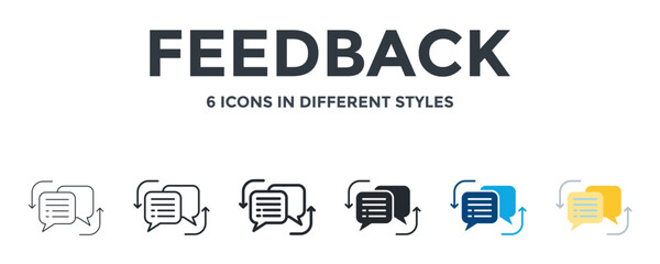 Feedback Icon In Different Style Vector Illustration. Designed In Thin Line, Regular Line, Bold Line, Glyph, Color Fill, And Flat Style Can Be Used For Web