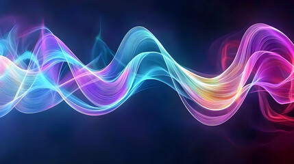 Naklejka premium Abstract Digital Waveform With Glowing Particles Against Dark Blue Backdrop
