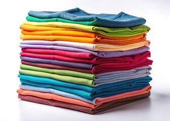 Stacked Folded T-Shirts, Apparel Photography, White Background, Clothing Product Image, Fashion Product Shot
