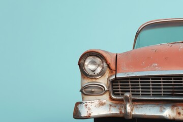 Fototapeta premium Close up photograph shows a classic car front end detail