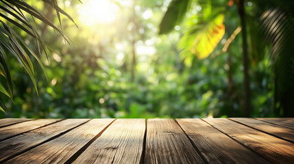 Wooden Table Tropical Jungle Background