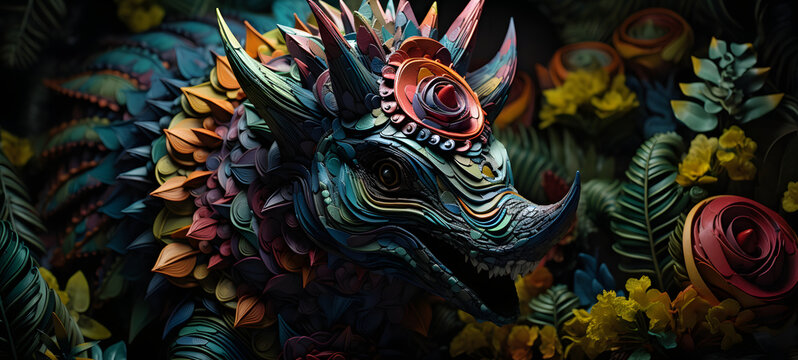 paper quilling Triceratops, ai generative