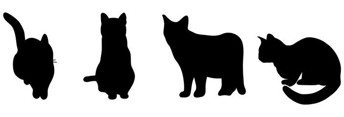 Cat Silhouette Set Isolated On White