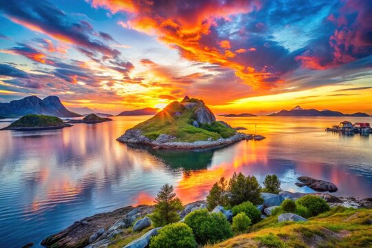 Stunning Norway Sunset: Traena Islands Idyllic Rock Scenery Travel Photography