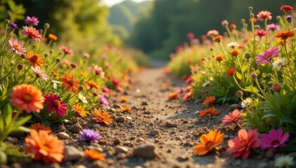 Obraz premium Desolate garden with dried flowers scattered on the ground, botanicals, flowers