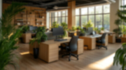 Modern office space with plants, ergonomic furniture, and plenty of natural light. AI Generated Images