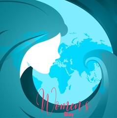 Happy Woman's Day celebration on 8th March with a beautiful background and color and a world map.
