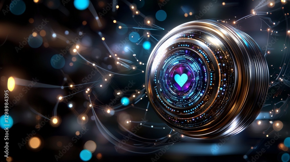 Poster dynamic heart symbolizing connectivity and innovation in digital space abstract visual representatio