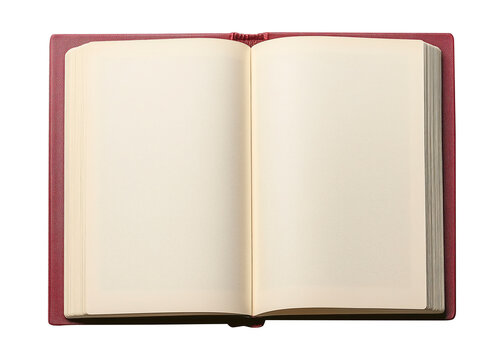 Open red book with blank pages on a transparent background for communication and design resources, blank book png image - Powered by Adobe