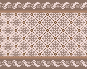 Vintage Ornamental Seamless Pattern with Decorative Borders &ndash; Classic Floral Design in Brown Tones