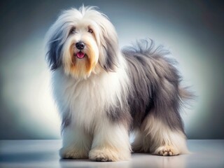 Surreal Old English Sheepdog Studio Portrait - Square Cutout, Whimsical Dog Photography