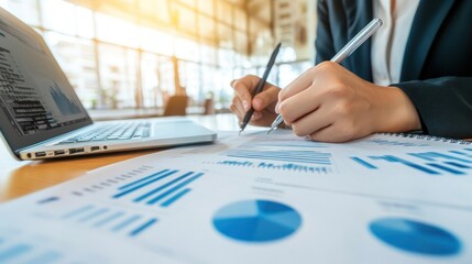 Obraz premium Financial analysis and strategy planning for business growth concept