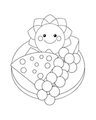Detailed Cheese Board with Crackers and Grapes – Gourmet Food Adult Coloring Page on White Background
