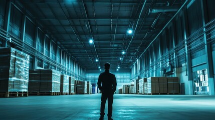 Warehouse Interior with Silhouette of a Person