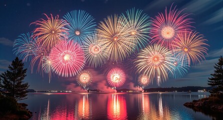 Obraz premium a vibrant fireworks display over a body of water