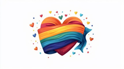 A colorful heart wrapped in rainbow ribbons symbolizing love and diversity.