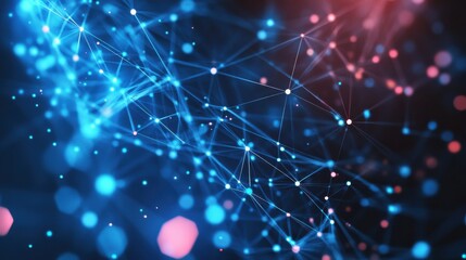 Fototapeta premium Geometric abstract background with dots and lines connecting molecules. Digital technology background and network connection.