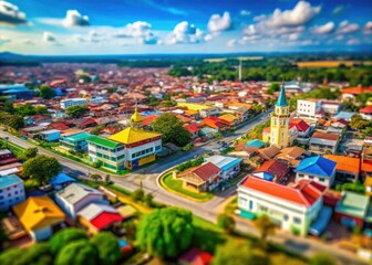 Fototapeta premium Tilt-Shift Riau: Indonesian Archipelago Cityscape, Aerial View, Miniature Effect, High Resolution