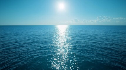 Obraz premium Calm ocean view tropical beach nature landscape clear blue sky wide angle tranquility and serenity