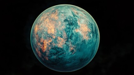 Obraz premium A textured, colorful planet with bright areas against a dark background, resembling glowing patterns or lights