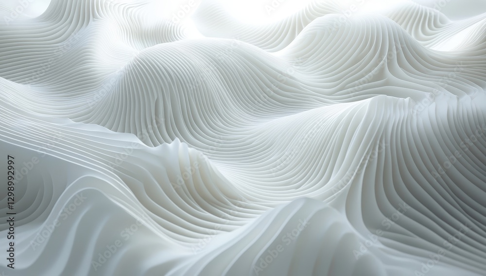 Poster Intricate White Waves of Textured Material Creating a Serene and Calm Background for Creative Projects and Design Work