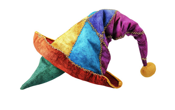A Playful and Festive Jester Hat with Vibrant Colors and a Classic Fools Design Isolated on transparent background.