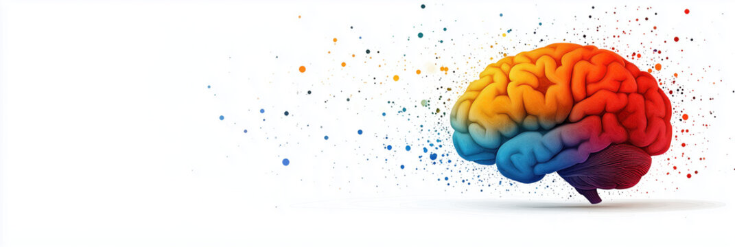 Colorful human brain generating creative ideas. The banner