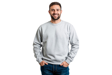 Fototapeta premium Portrait of a handsome young in casual sweater, smiling on face, isolated on transparent background
