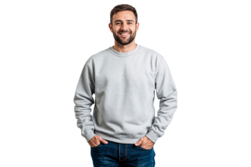 Portrait of a handsome young in casual sweater, smiling on face, isolated on transparent background