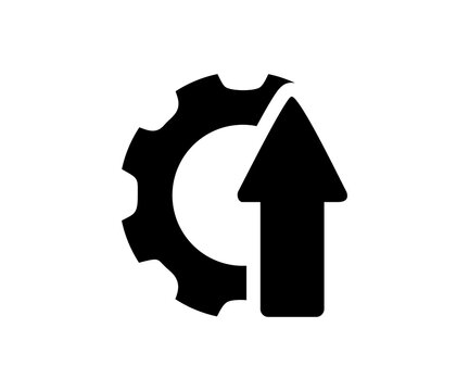 Gear arrow icon. Gear with an upward arrow, improvement icon. Symbol of efficiency, progress, growth and success. Operational excellence illustration on transparent background PNG. 