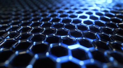 Fototapeta premium Hexagonal Grid Structure with Blue Illumination for Science and Technology