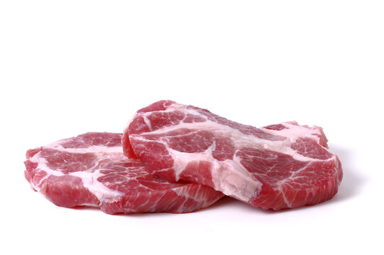 Fresh red pork, cut into pieces. isolated on white background.