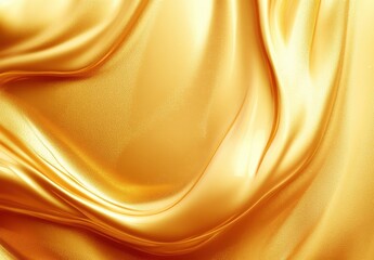 Luxurious golden satin fabric with smooth flowing texture and elegant drapes showcasing a rich and vibrant appearance, perfect for design backgrounds and packaging