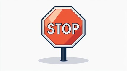 Octagonal stop sign on post, white background, safety instruction