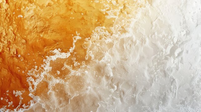 Golden elixir with effervescent foam, a captivating texture gradient
