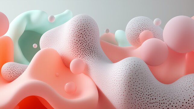 abstract 3d pastel background claymation style cute geometric shapes floating spheres soft lighting