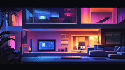 Fototapeta premium Smart home control means using technology to manage your home. It includes systems like lighting, heating, and security. This infographic shows how a smart home works 