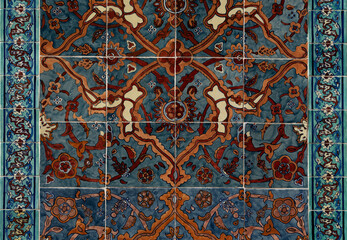 Ornamental background tiles in blue colors