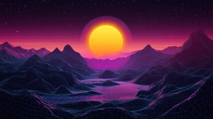 Fototapeta premium Trendy wireframe illustration with geometric grid lines and vibrant gradients