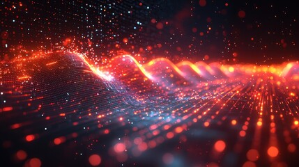 Obraz premium Abstract Glowing Wave of Data Points with Red and Blue Lights