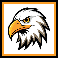 Colorful logotype of a drawn predator bird head on a white background.