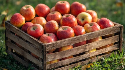 a wooden crate full of apples