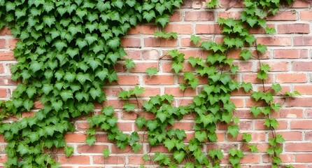 Green vines climbing up an old brick wall