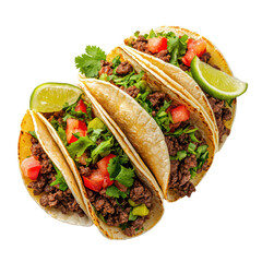 Delicious spicy tacos with fresh toppings , Food concept, isolated on transparent background